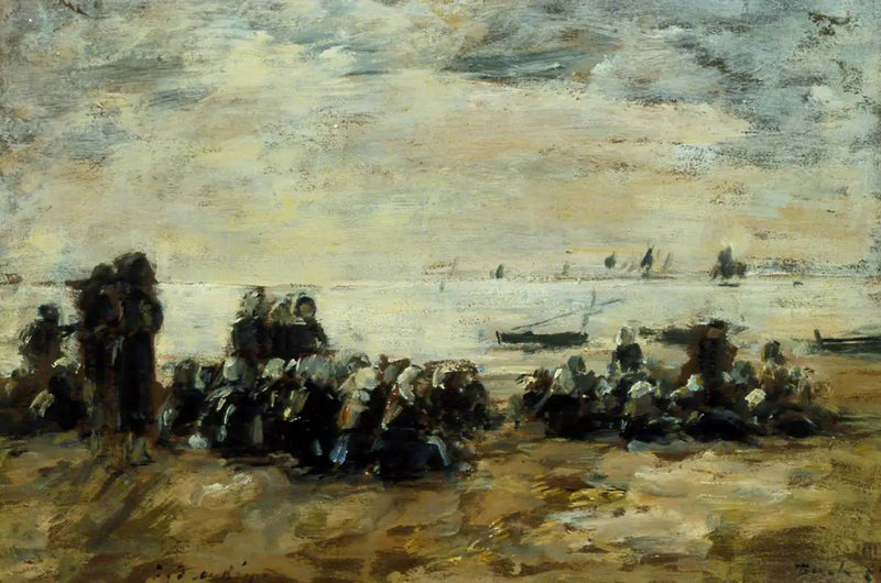 Femmes attendant les bateaux de pêche sur la plage de Berck - Eugène Boudin