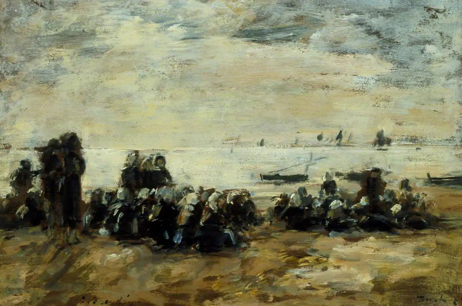 Femmes attendant les bateaux de pêche sur la plage de Berck - Eugène Boudin