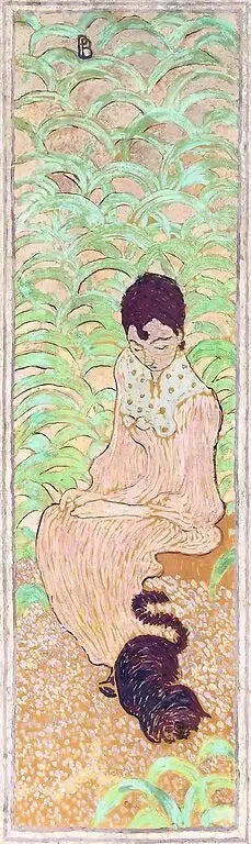Femmes au jardin : femme assise au chat - Pierre Bonnard image 1 reproduction réalisée par Alpha Reproduction