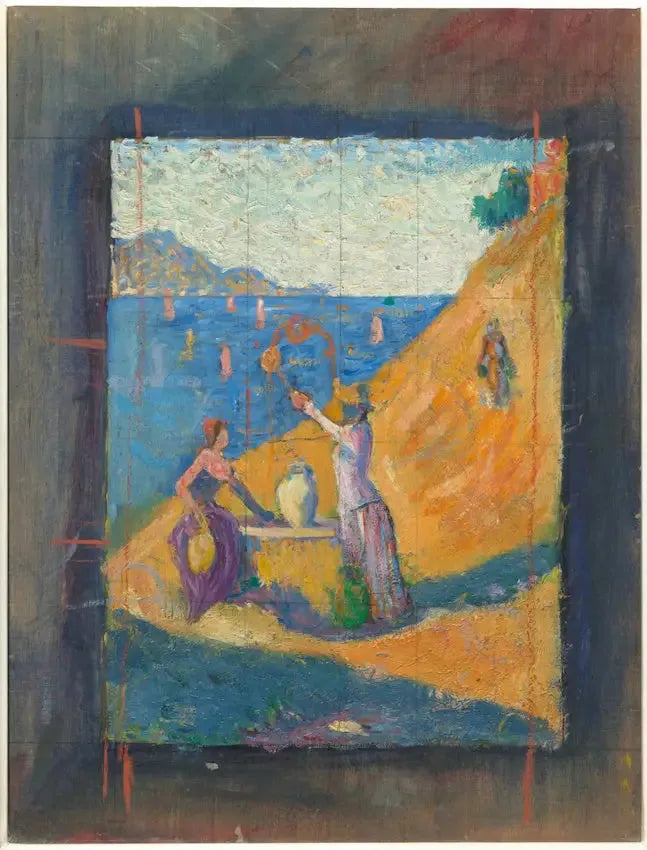 Femmes au puits. Esquisse III ; Vue du port de Saint-Tropez - Paul Signac image 1 reproduction de peinture à l’huile