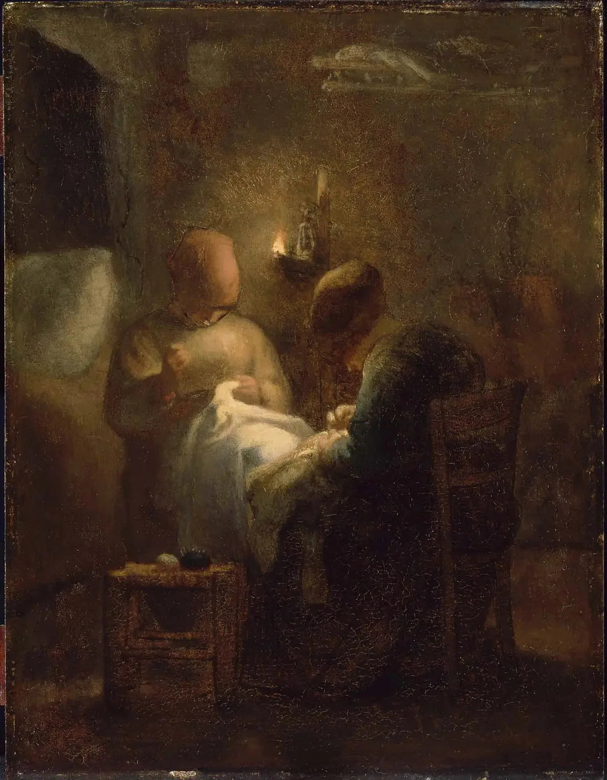 Femmes cousant à la lueur d'une lampe (La Veillée) - Jean-François Millet image 1 tableau peint à l’huile sur toile