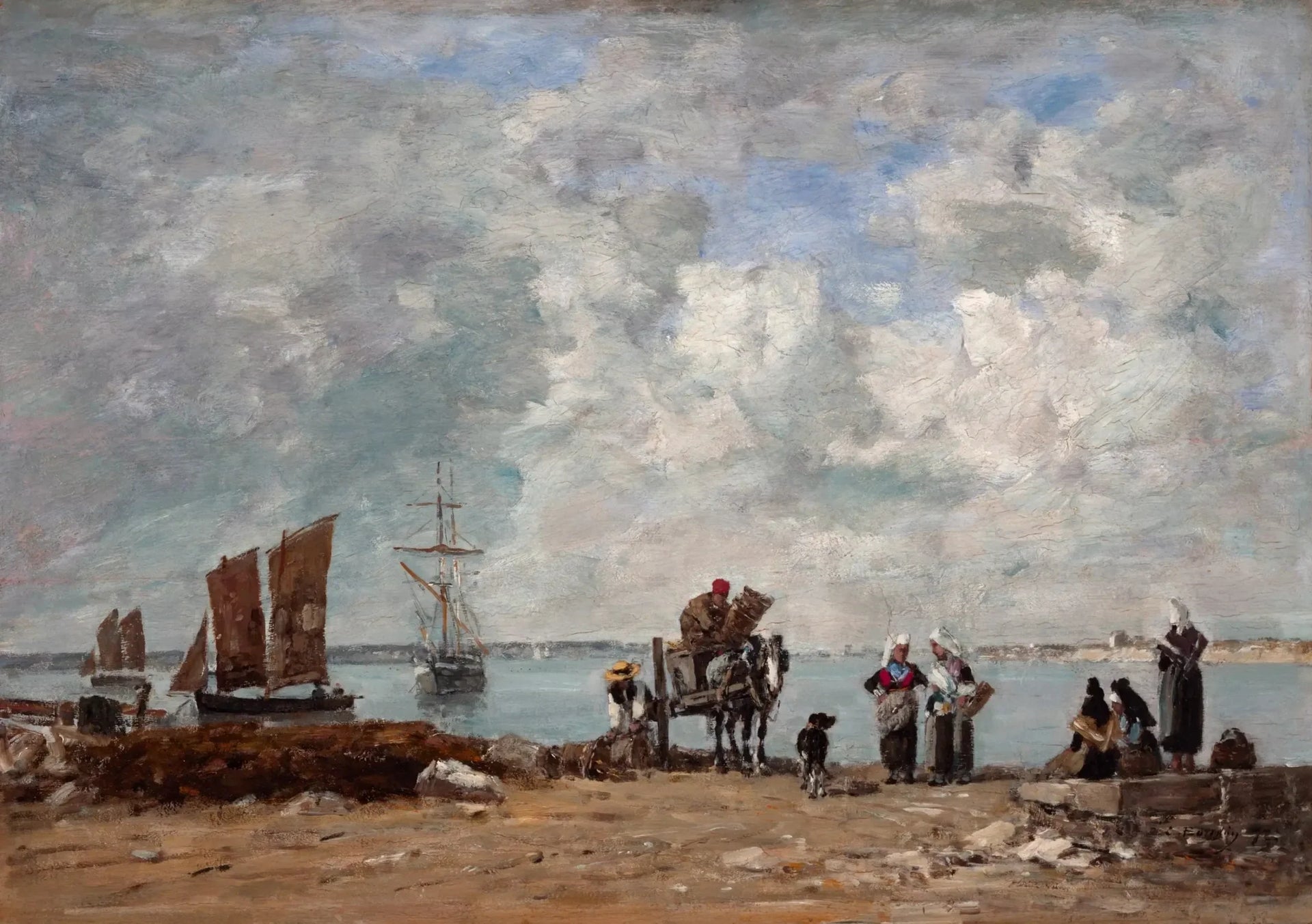 Femmes de pêcheurs au bord de la mer - Eugène Boudin image 1 tableau peint à l’huile sur toile