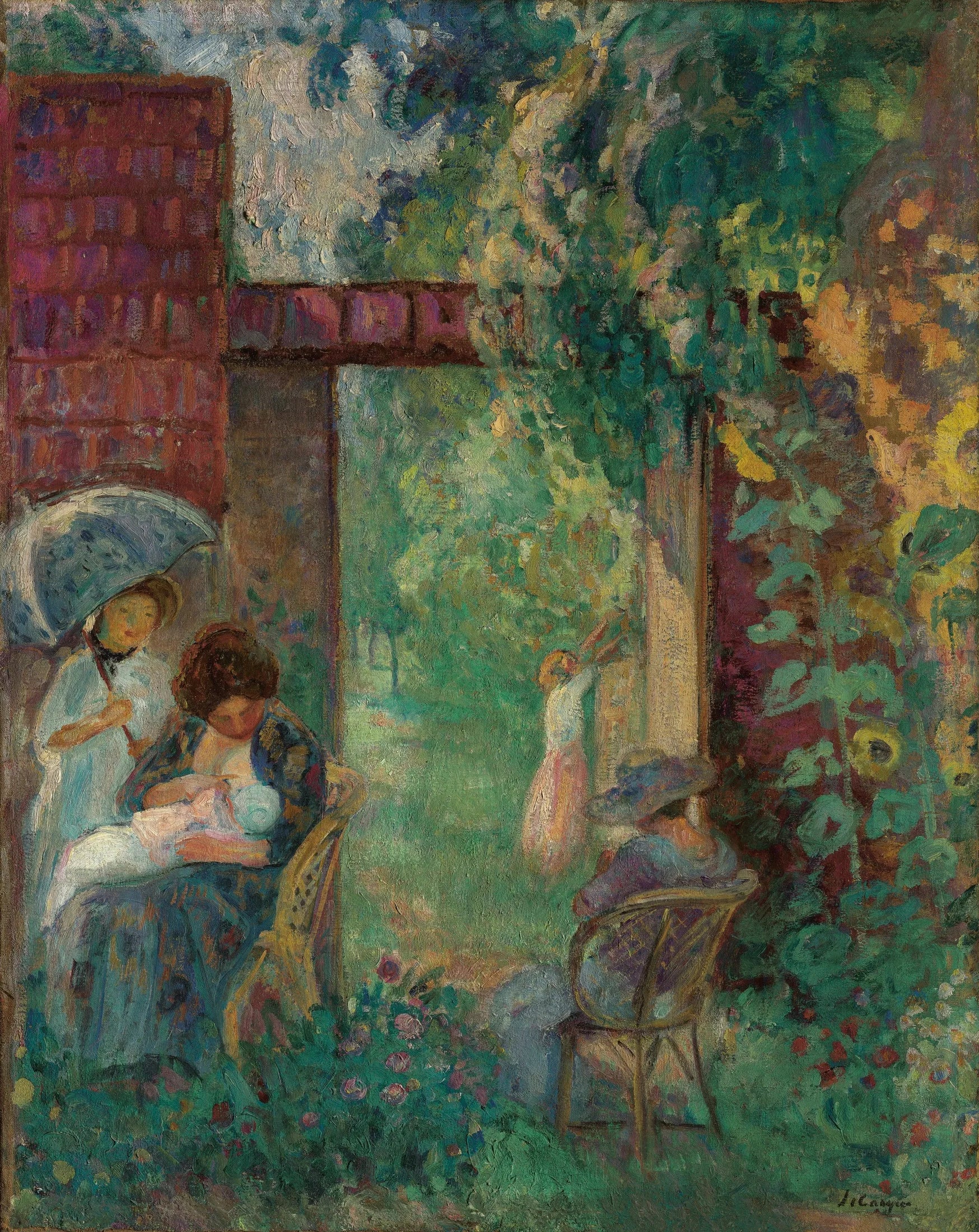 Femmes et enfants dans un jardin en été - Henri Lebasque image 1 reproduction de peinture à l’huile