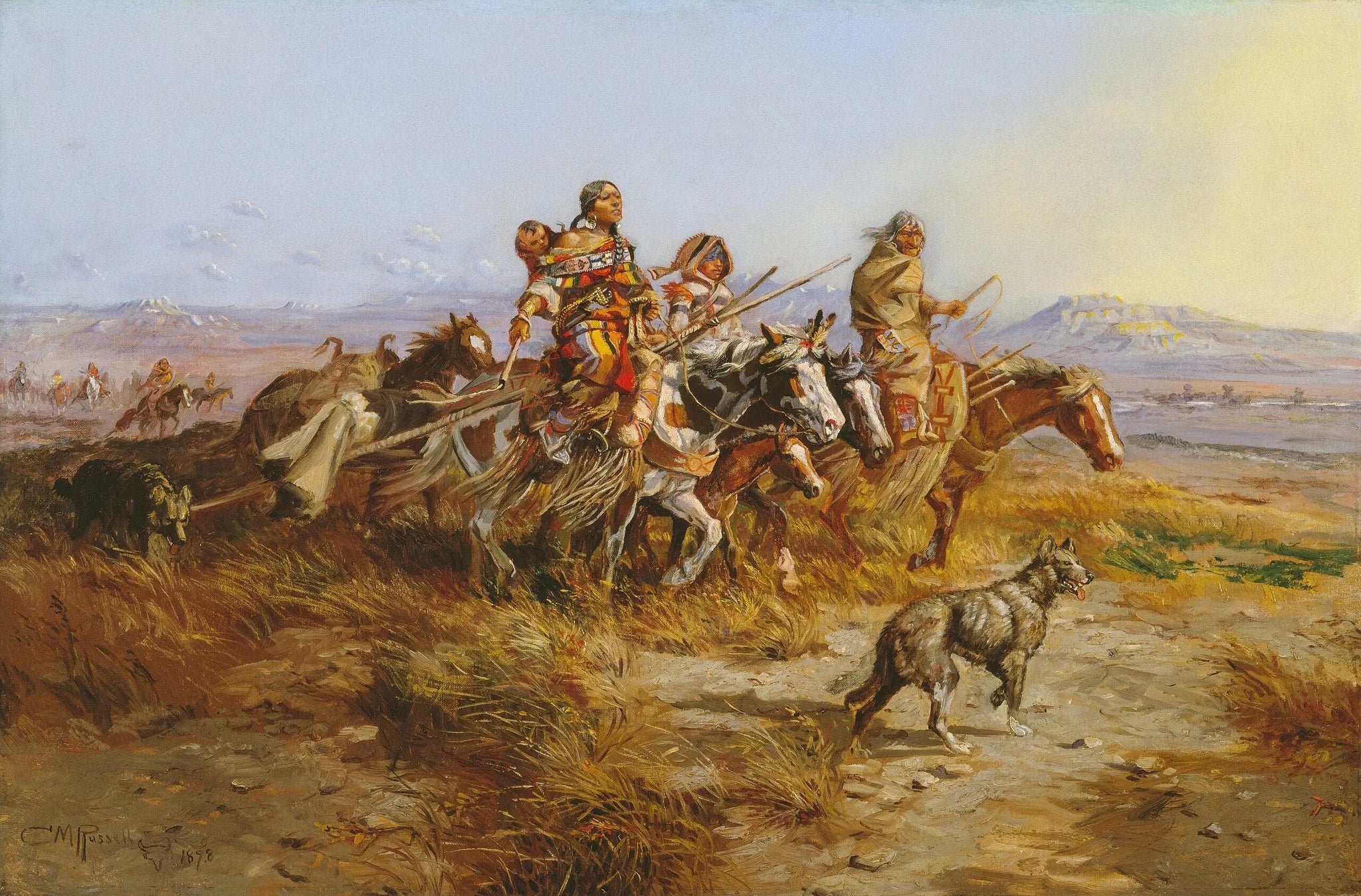 Femmes indiennes en mouvement - Charles Marion Russell image 1 reproduction d’œuvre d’art à l’huile