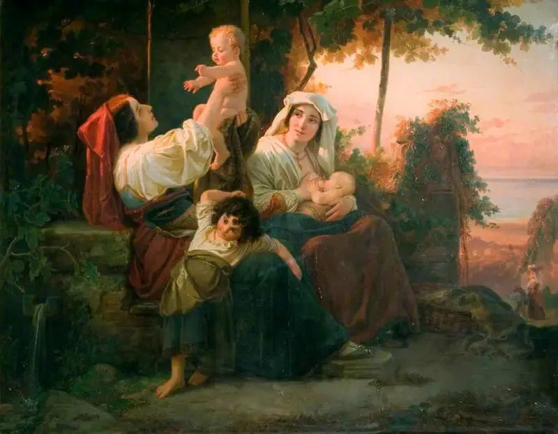 Femmes italiennes dans un vignoble près de Rome - Julius Schrader image 1 copie de tableau peinte à la main