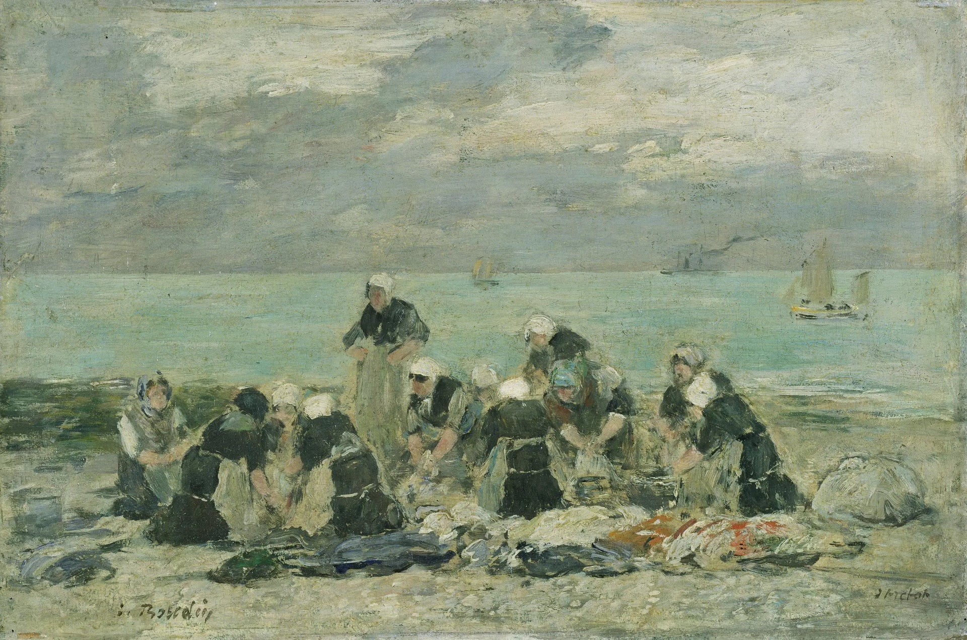 Femmes lavant le linge à Étretat - Eugène Boudin image 1 reproduction réalisée par Alpha Reproduction
