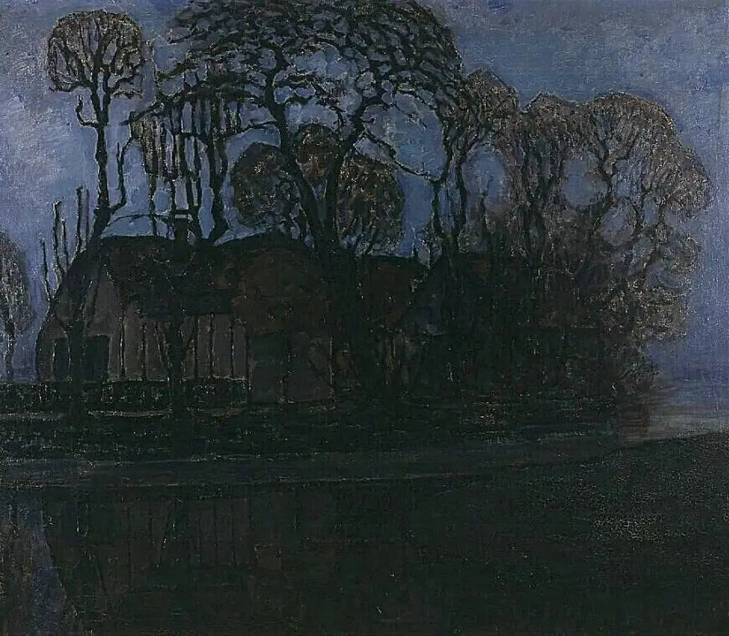 Ferme à Duivendrecht le soir - Piet Mondrian image 1 reproduction de peinture à l’huile