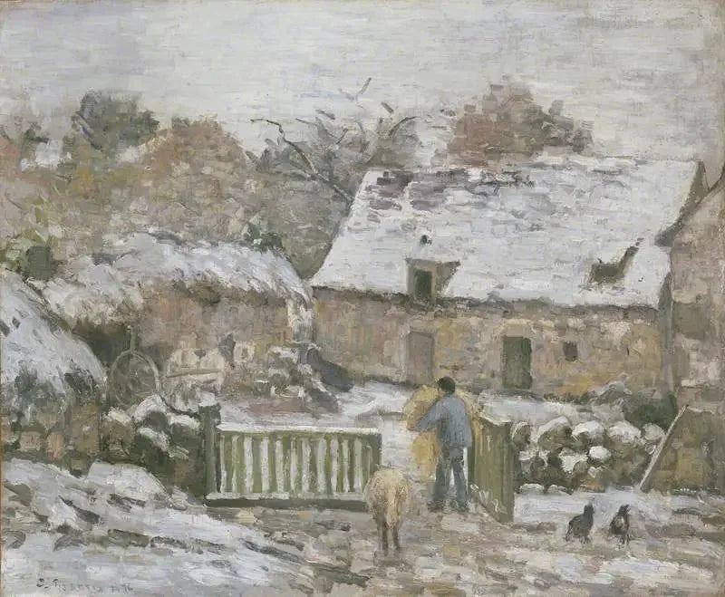 Ferme à Montfoucault, effet de neige - Camille Pissarro
