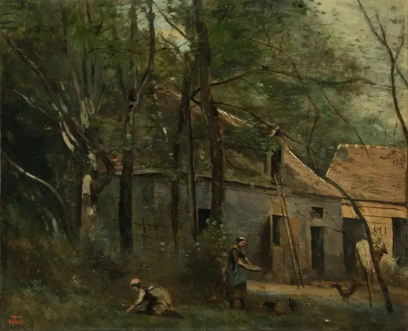 Ferme dans la forêt - Jean-Baptiste Camille Corot image 1 copie peinte à la main à l’huile