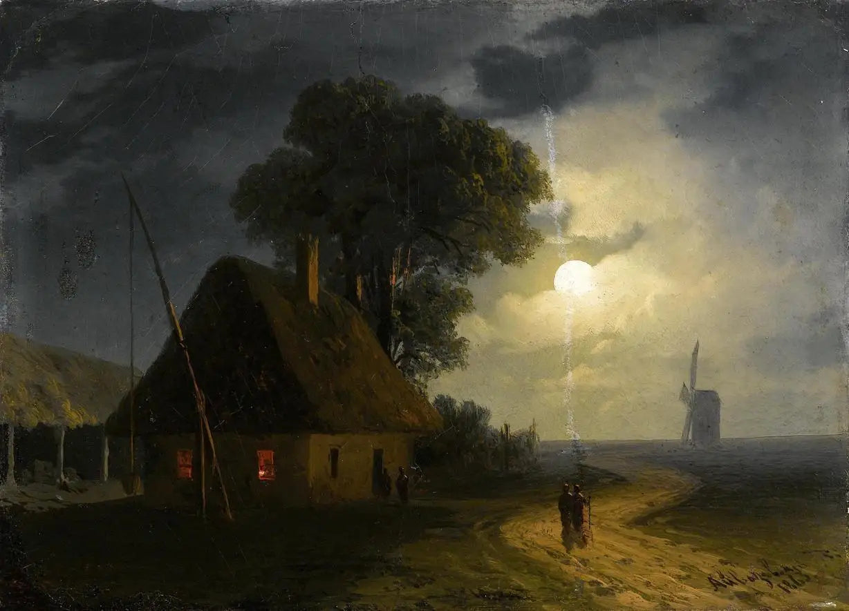 Ferme et moulin au clair de lune - Ivan Aïvazovski image 1 reproduction de peinture à l’huile