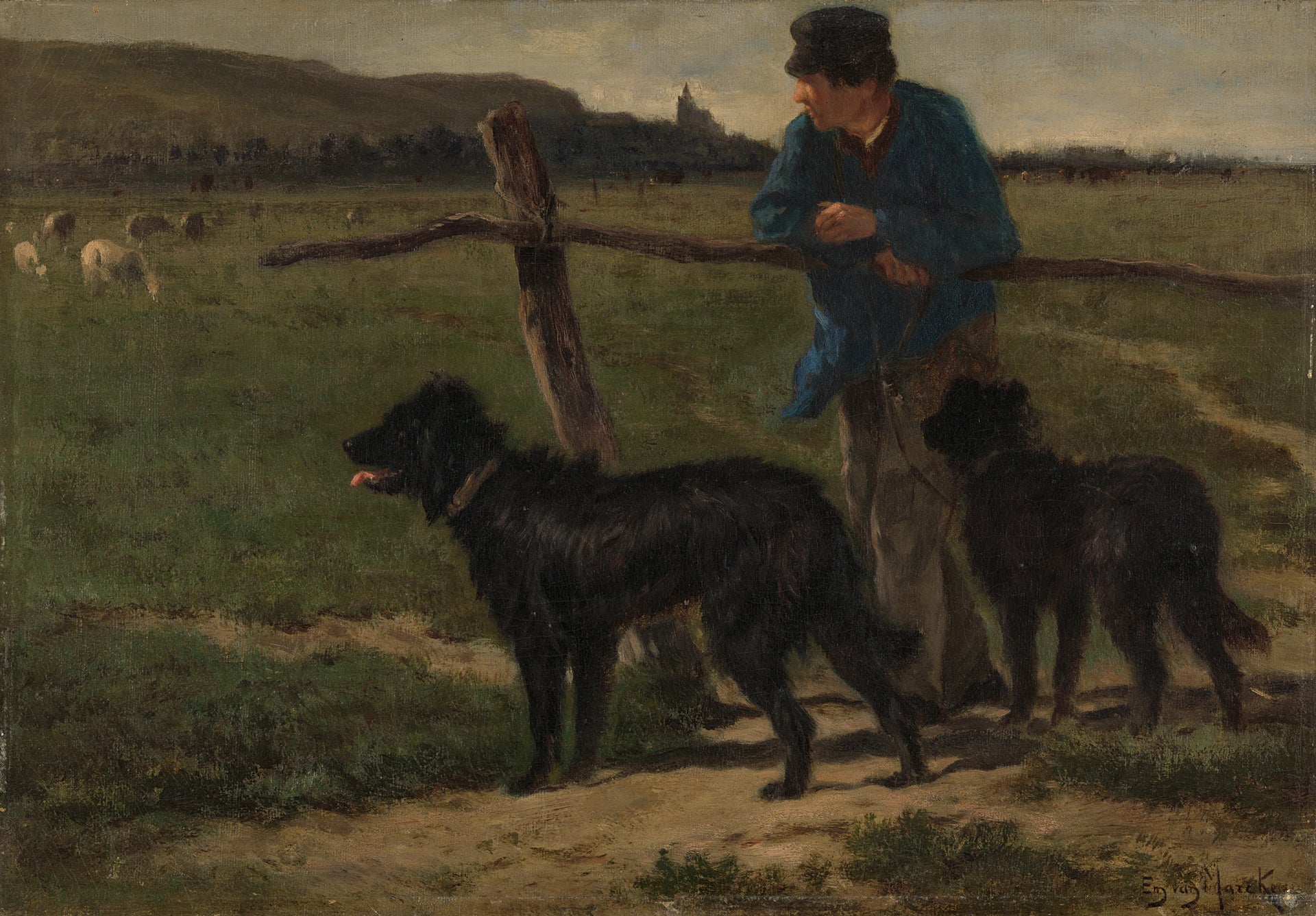 Fermier avec des chiens - Émile van Marcke