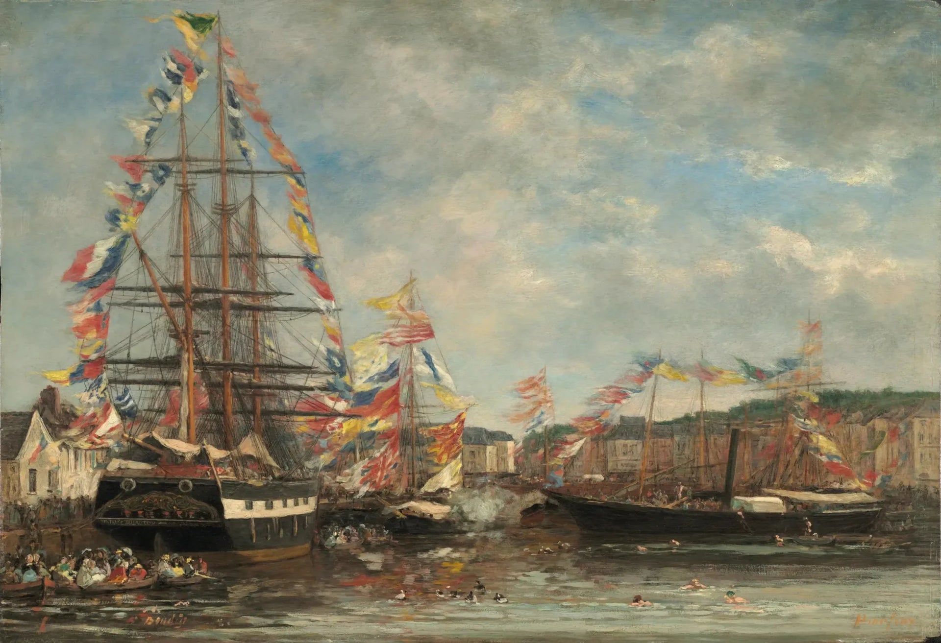 Fête dans le port de Honfleur - Eugène Boudin image 1 reproduction de peinture à l’huile