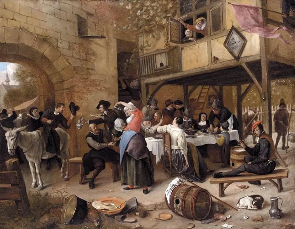 Fête de la Chambre des Rhétoriciens près d'une porte de ville - Jan Steen image 1 copie de tableau peinte à la main
