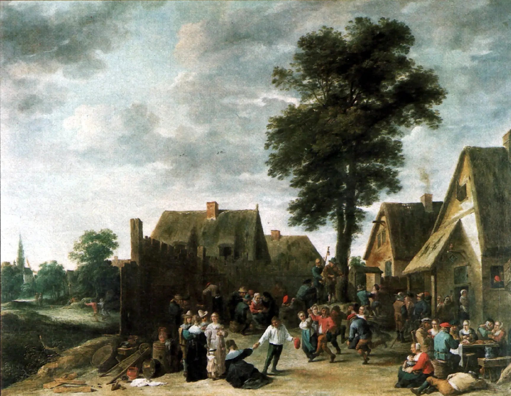 Fête du village à l'auberge "De Halve Maan" - David Teniers le Jeune image 1 copie de tableau peinte à la main