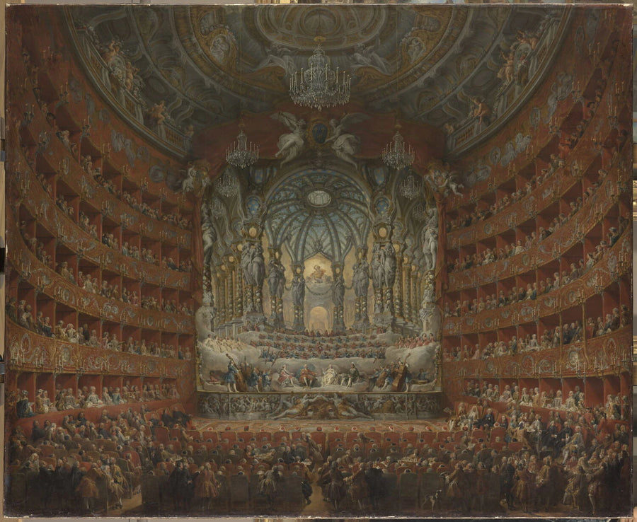 Fête musicale donnée par le cardinal de La Rochefoucauld au théâtre Argentina à Rome, le 15 juillet 1747, à l'occasion du mariage du Dauphin, fils de Louis XV, avec Marie-Josèphe de Saxe - Giovanni Paolo Panini