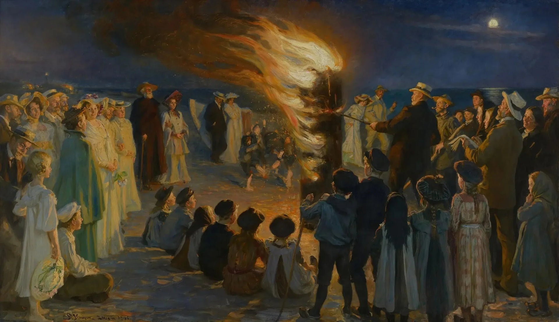 Feu de joie du réveillon du solstice d'été sur la plage de Skagen - Peder Severin Krøyer image 1 reproduction de peinture à l’huile