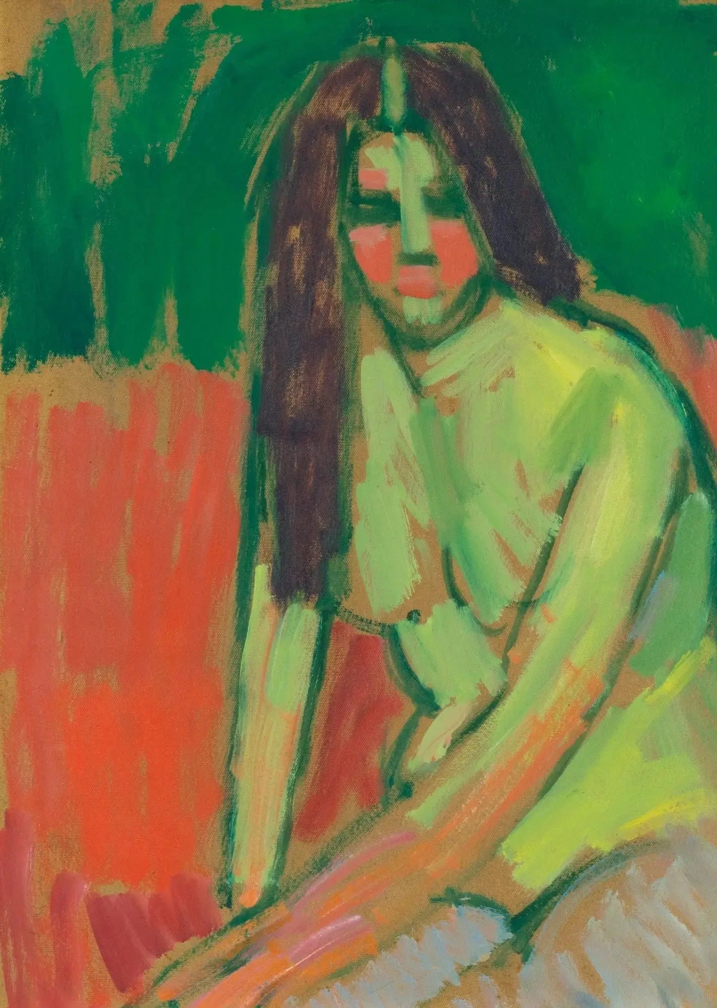 Figure à moitié nue aux cheveux longs, assise penchée - Alexej von Jawlensky image 1 copie peinte à la main à l’huile