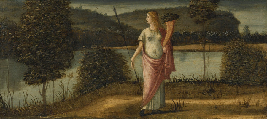 Figure allégorique d'une femme dans un paysage tenant une lance et une corne d'abondance - Vittore Carpaccio