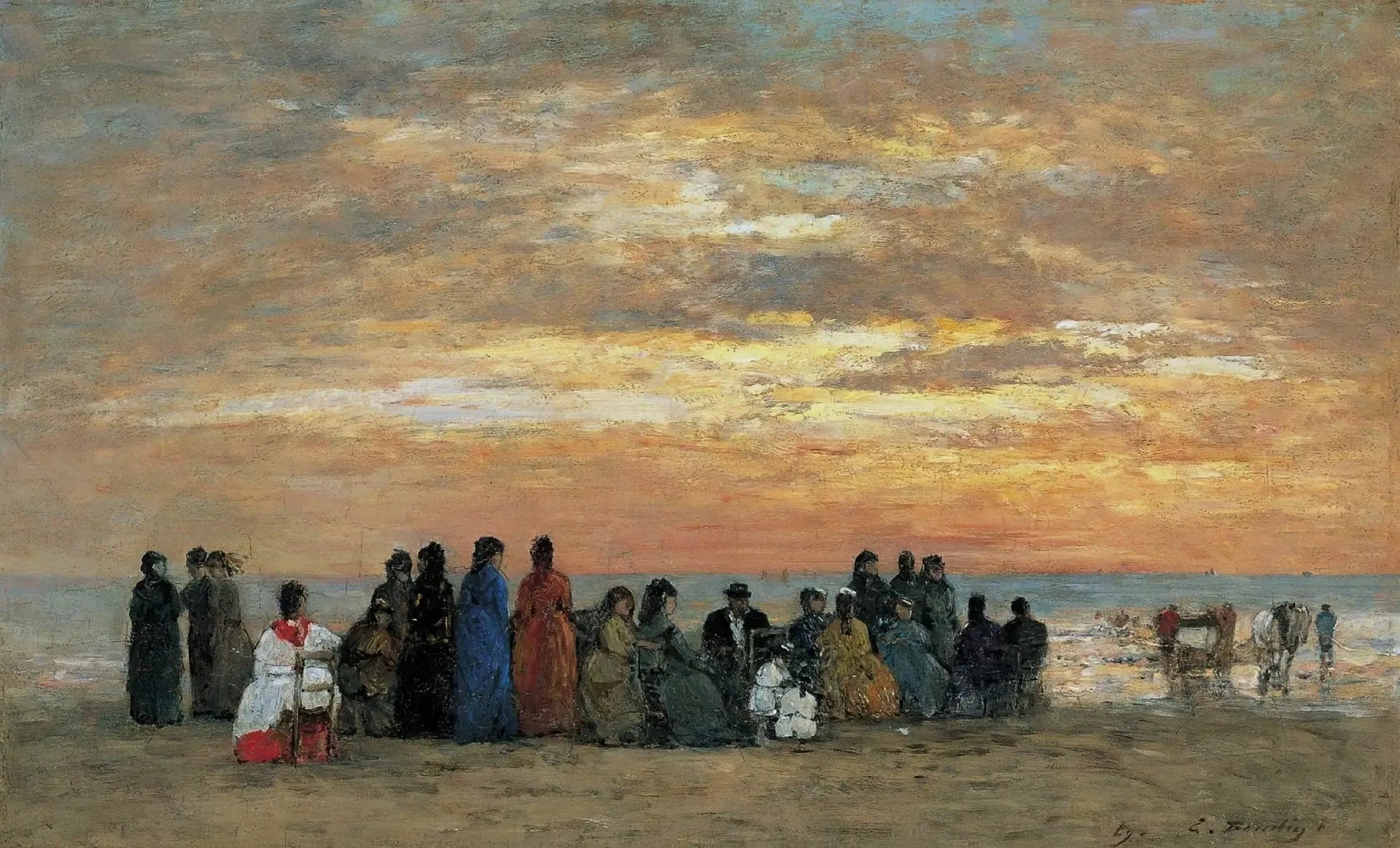 Figures à la plage de Trouville - Eugène Boudin image 1 copie peinte à la main à l’huile