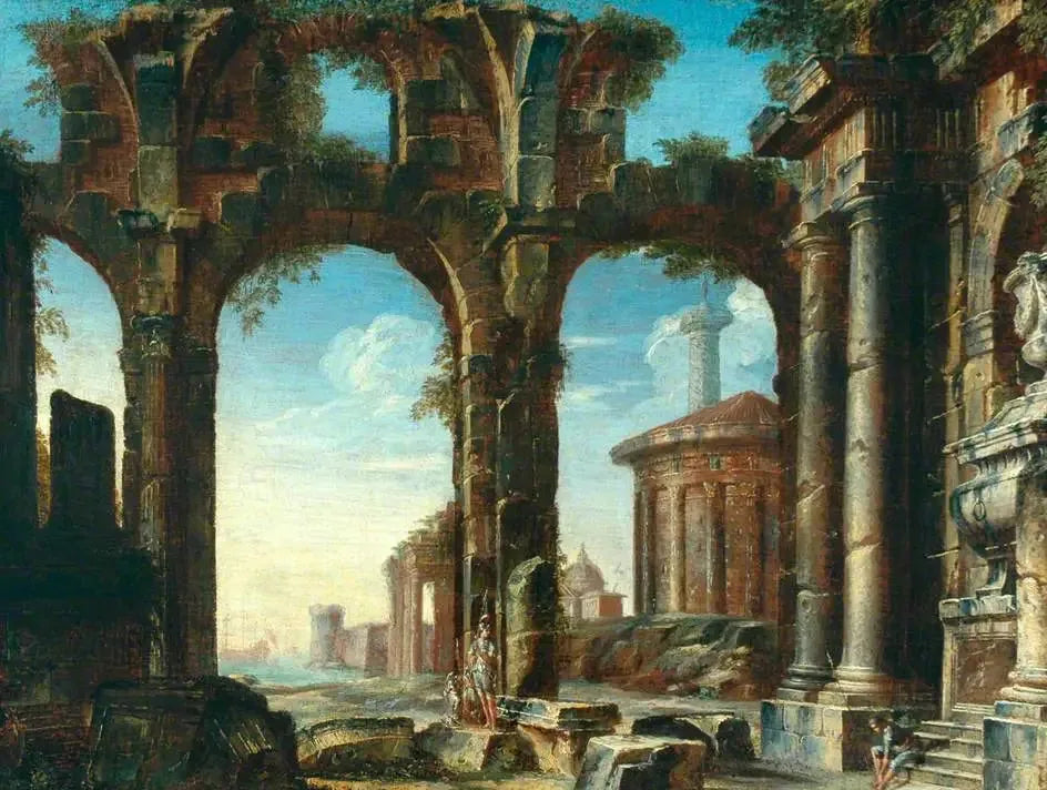 Figures dans les ruines classiques - Giovanni Paolo Panini image 1 reproduction de peinture à l’huile