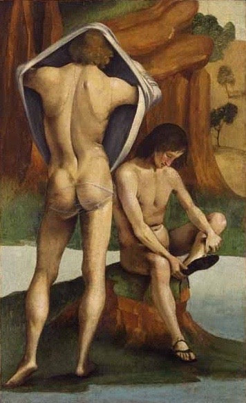 Figures dans un paysage : Deux jeunes gens nus - Luca Signorelli image 1 reproduction de peinture à l’huile