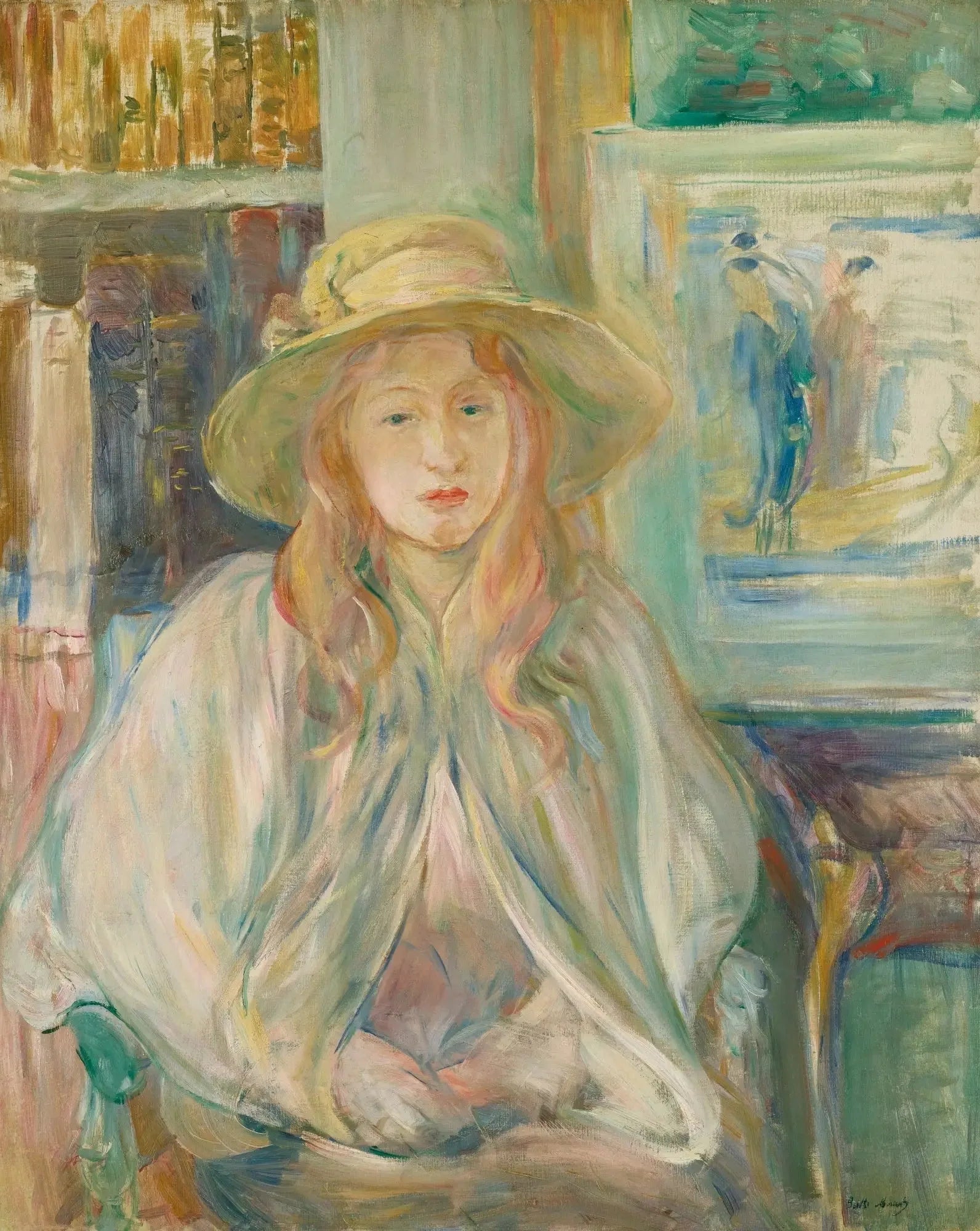 Filet au chapeau de paille - Berthe Morisot image 1 reproduction de peinture à l’huile