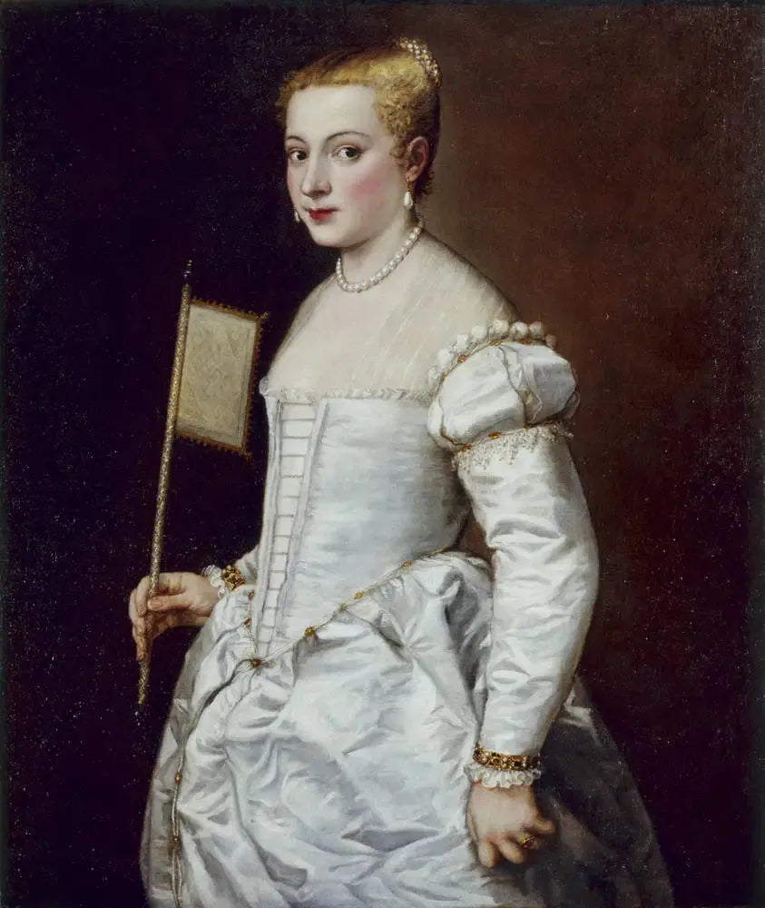 Fille à l'éventail - Titian image 1 tableau peint à l’huile sur toile