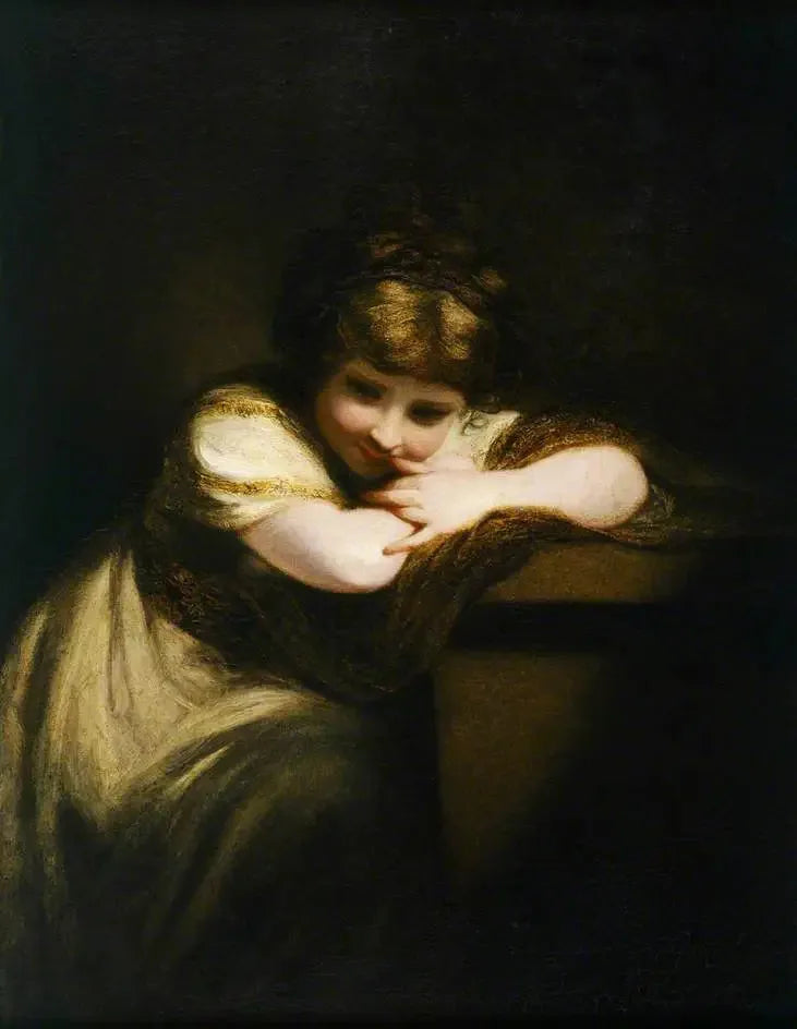 Fille appuyée sur un piédestal (La fille qui rit) - Joshua Reynolds image 1 reproduction d’œuvre d’art à l’huile