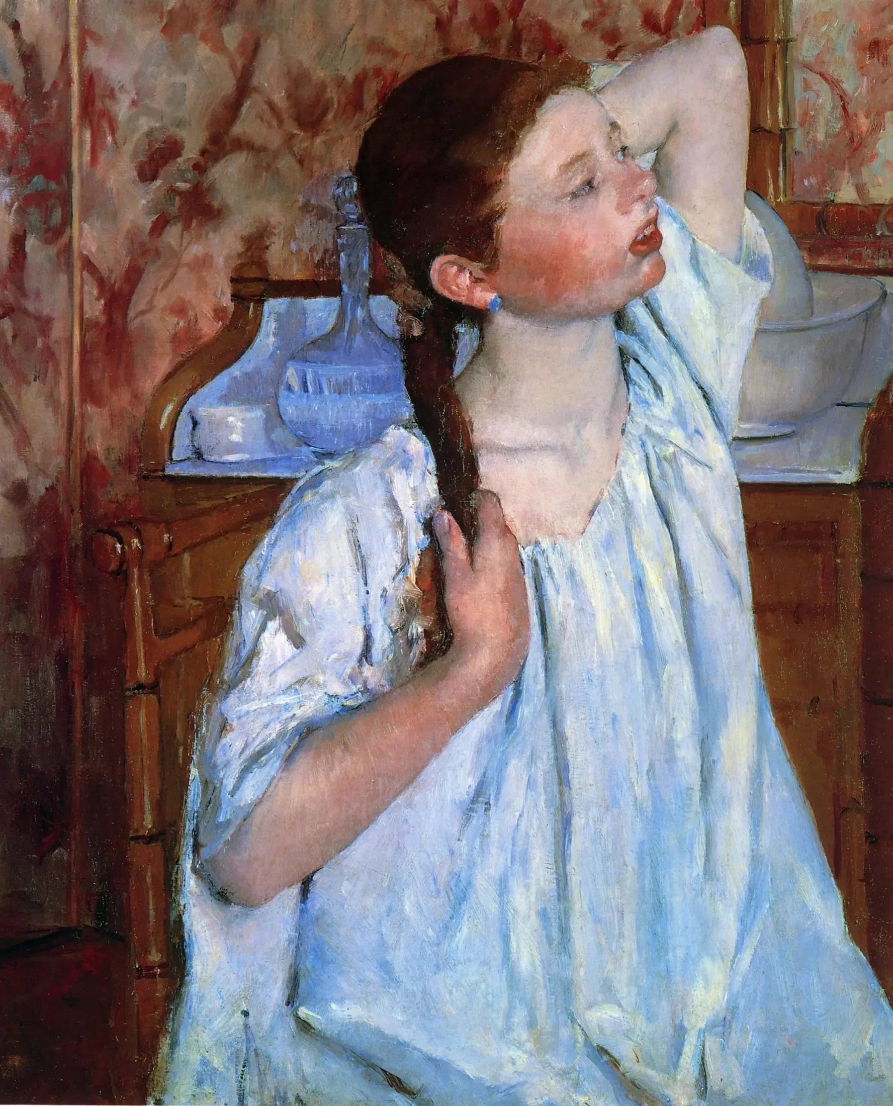 Fille arrangeant ses cheveux - Mary Cassatt image 1 copie peinte à la main à l’huile