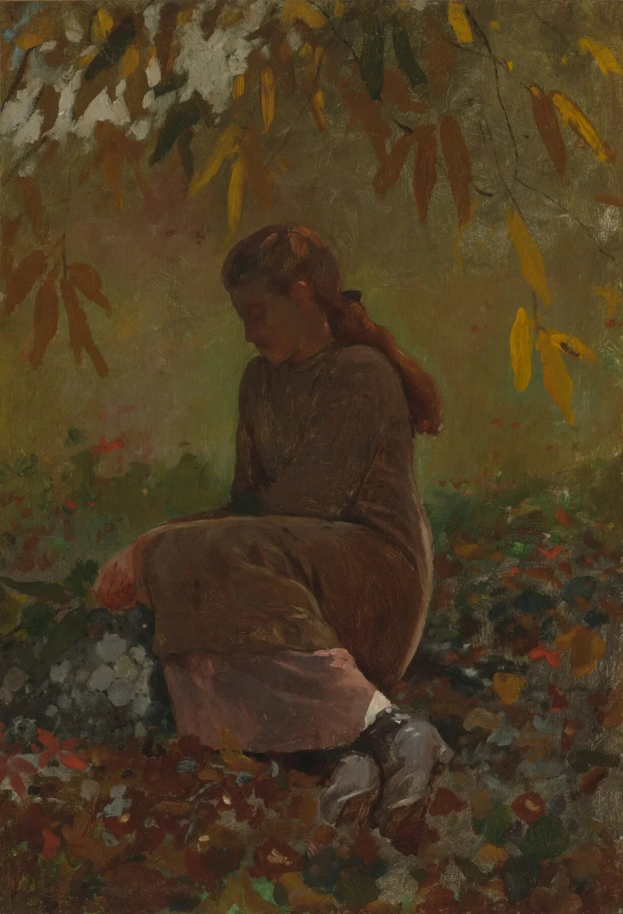 Fille assise dans un jardin - Winslow Homer image 1 copie peinte à la main à l’huile