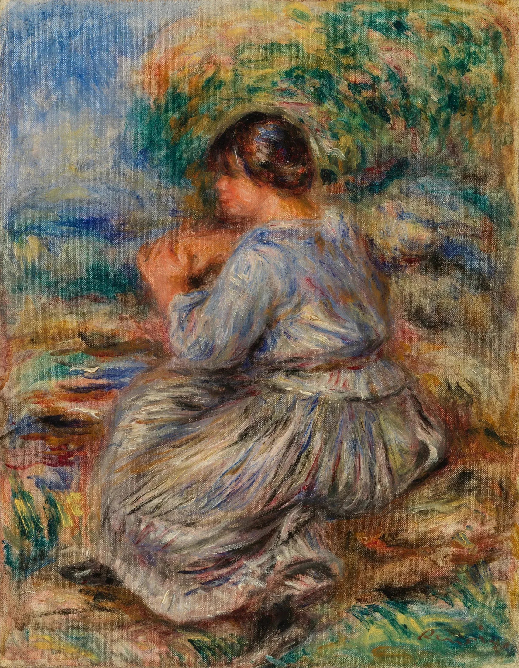 Fille assise dans un paysage (Jeune fille assise dans un jardin) - Pierre-Auguste Renoir image 1 tableau peint à l’huile sur toile