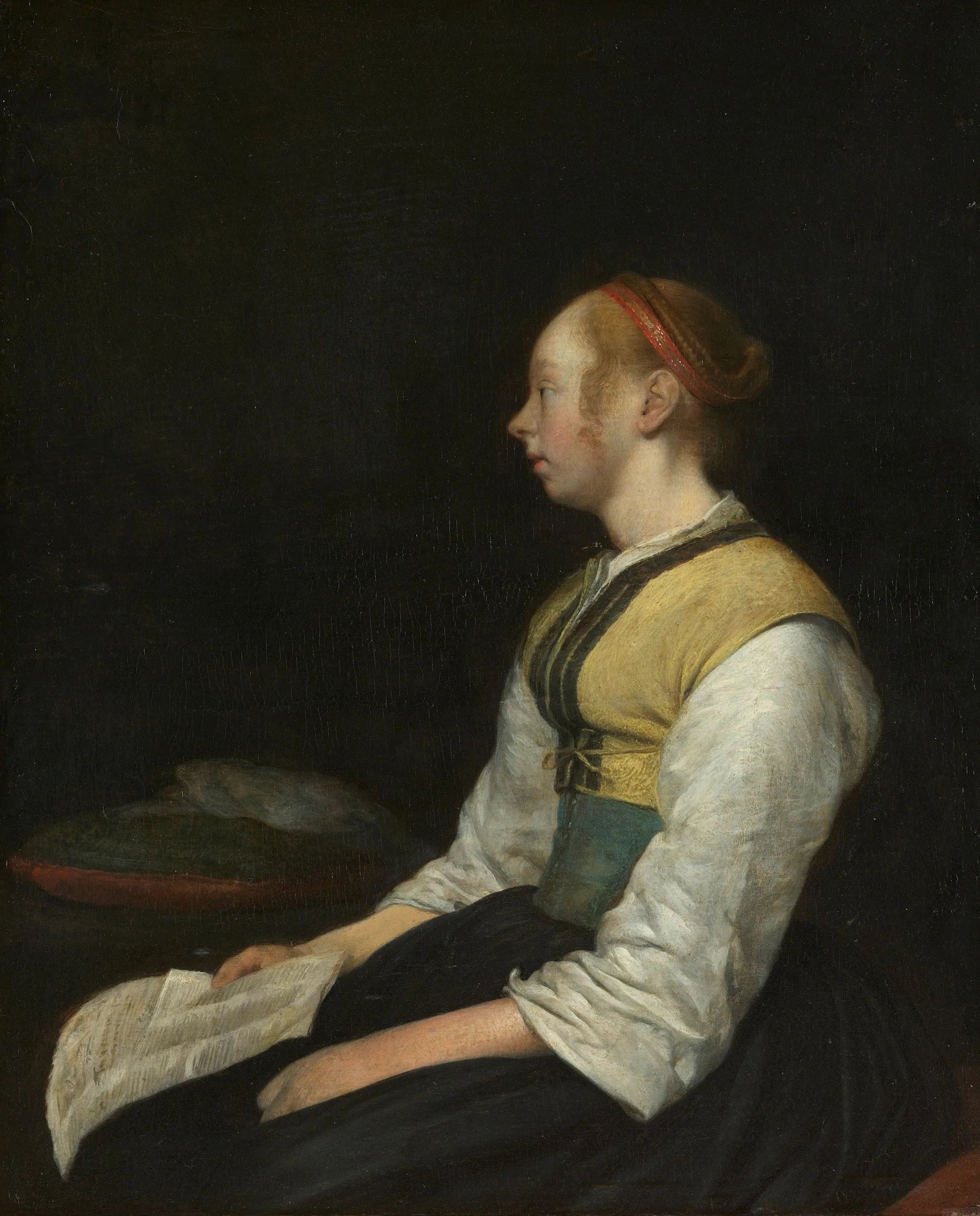 Fille assise en costume de paysanne - Gerard ter Borch image 1 tableau peint à l’huile sur toile