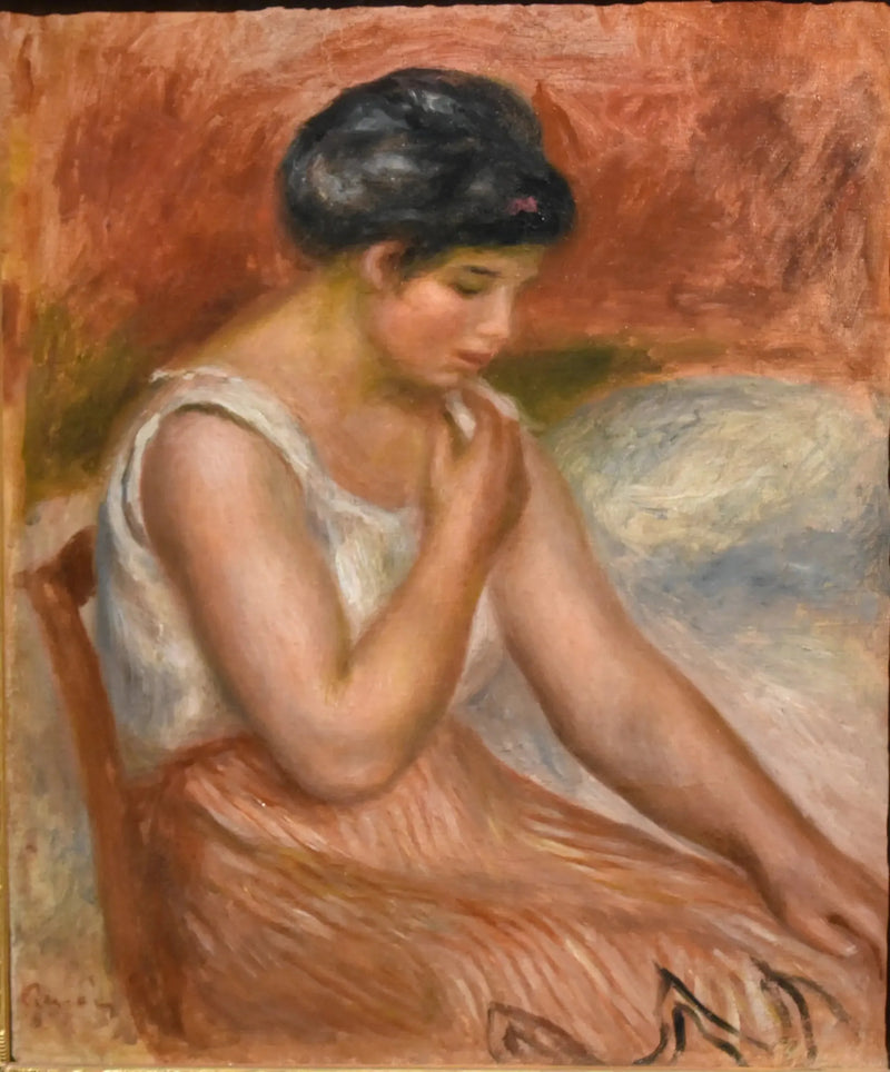 Fille assise en jupe rayée - Pierre-Auguste Renoir