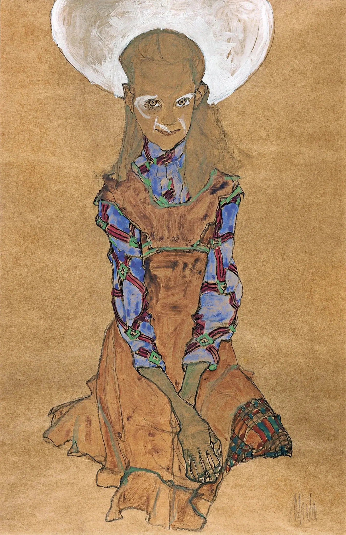 Fille assise (Poldi Lodzinsky) - Egon Schiele image 1 reproduction d’œuvre d’art à l’huile
