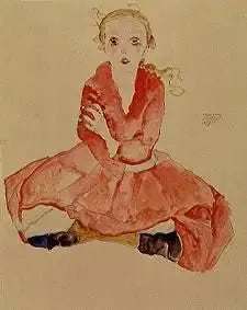 Fille assise (Sitzendes Mädchen) - Egon Schiele image 1 copie de tableau peinte à la main