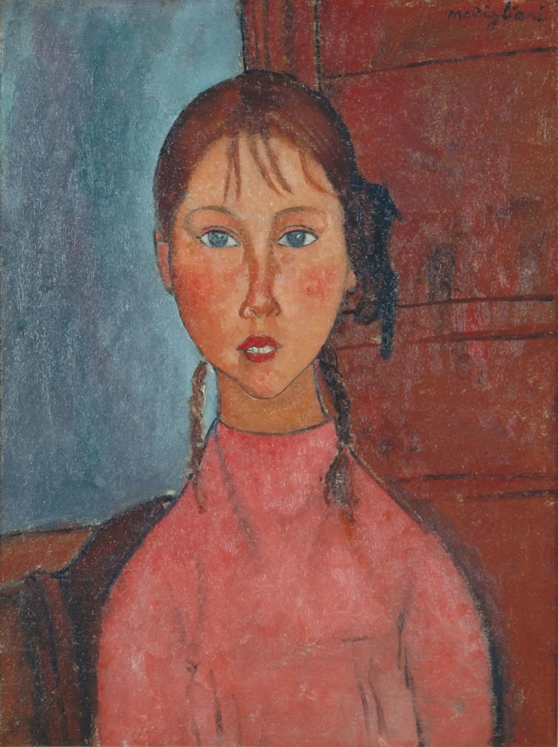 Fille avec des nattes - Amedeo Modigliani image 1 copie de tableau peinte à la main