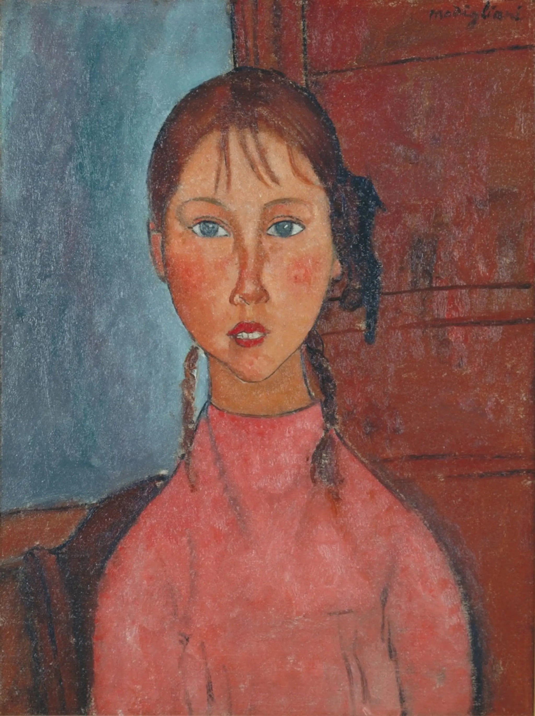 Fille avec des nattes - Amedeo Modigliani image 1 copie de tableau peinte à la main
