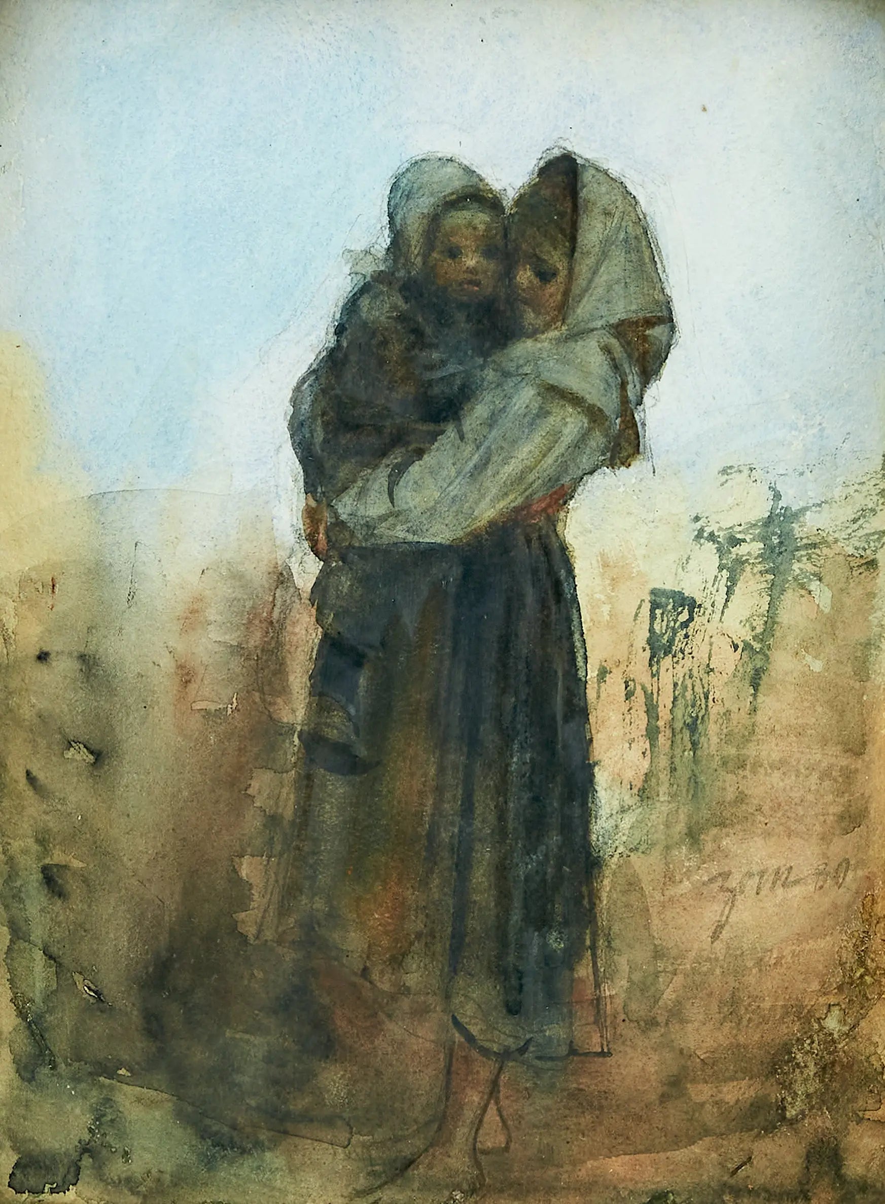 Fille avec enfant - Anders Zorn image 1 reproduction artisanale de tableau