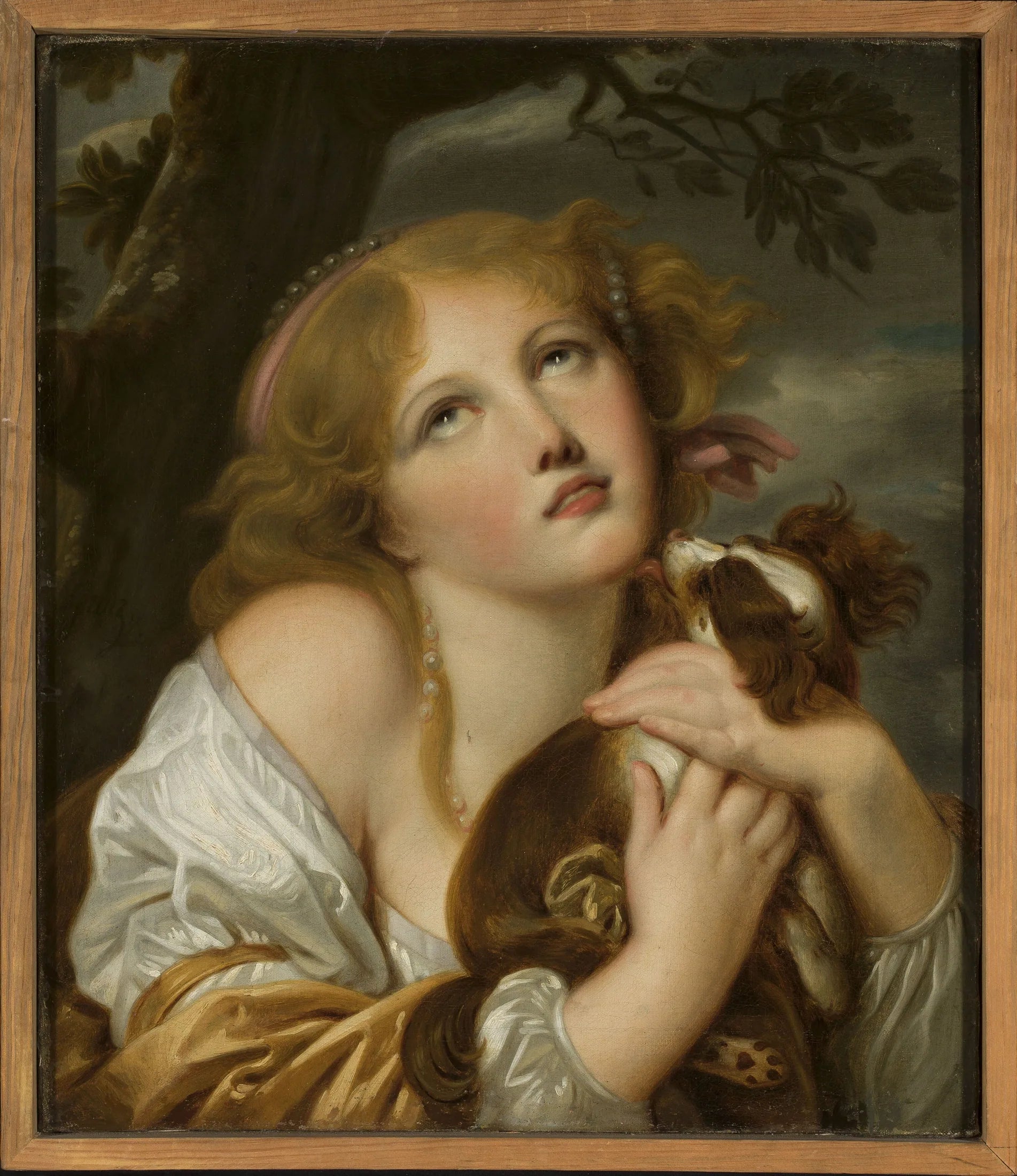 Fille avec un chien dans ses mains - Jean-Baptiste Greuze image 1 reproduction réalisée par Alpha Reproduction
