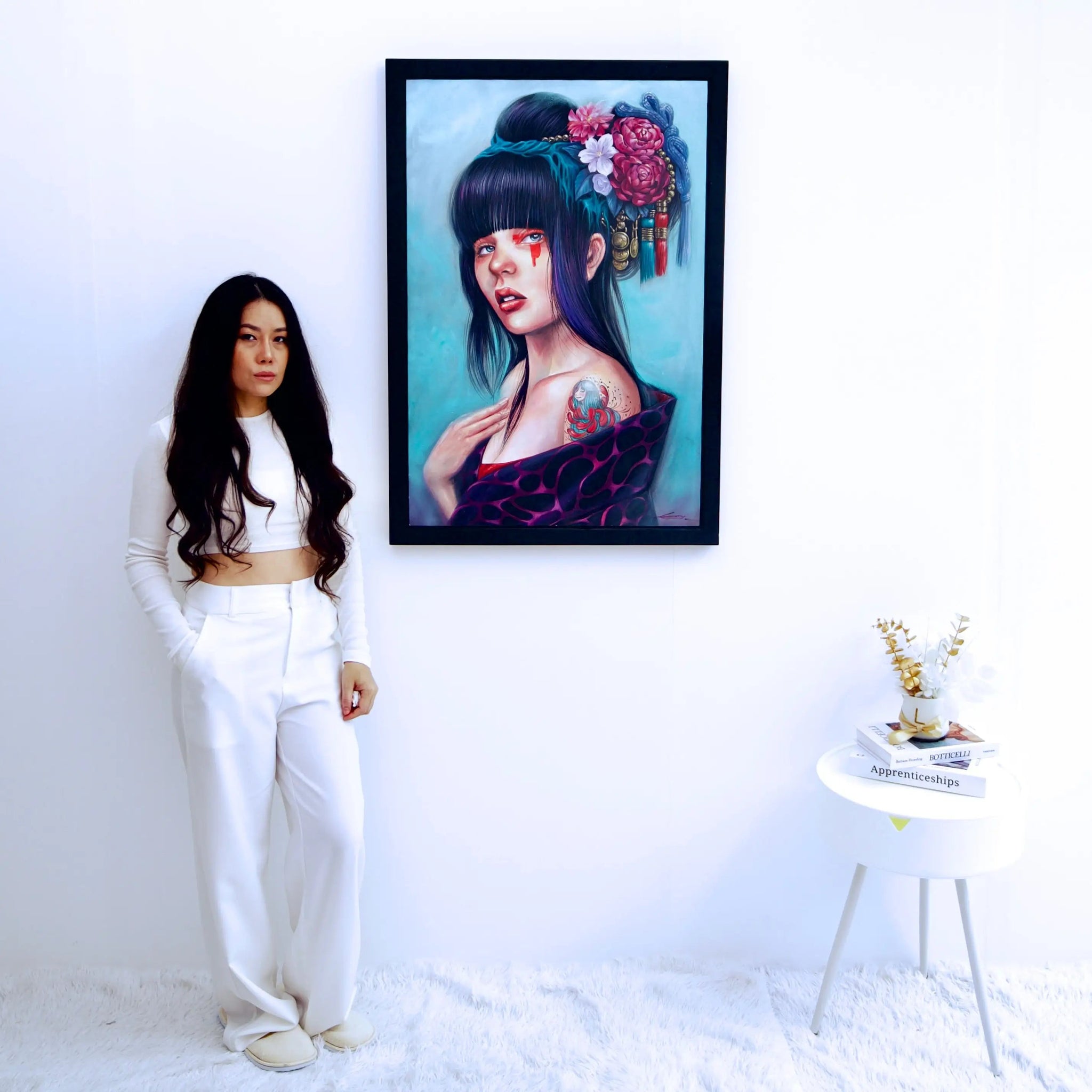 Fille avec un Chignon Floral | 60 x 90 cm image 3 copie de tableau peinte à la main