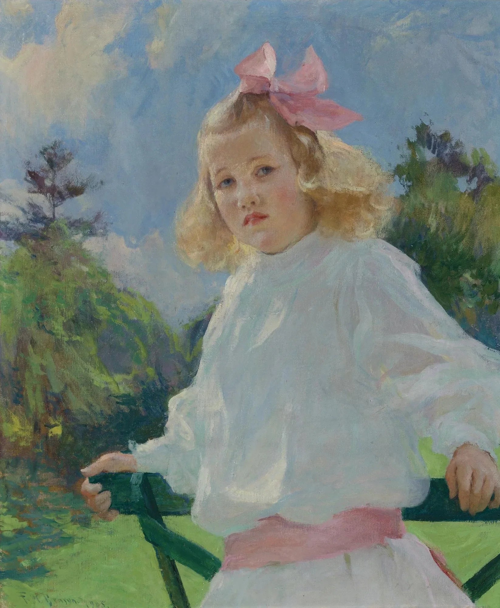 Fille avec un nœud rose - Frank Weston Benson image 1 tableau peint à l’huile sur toile