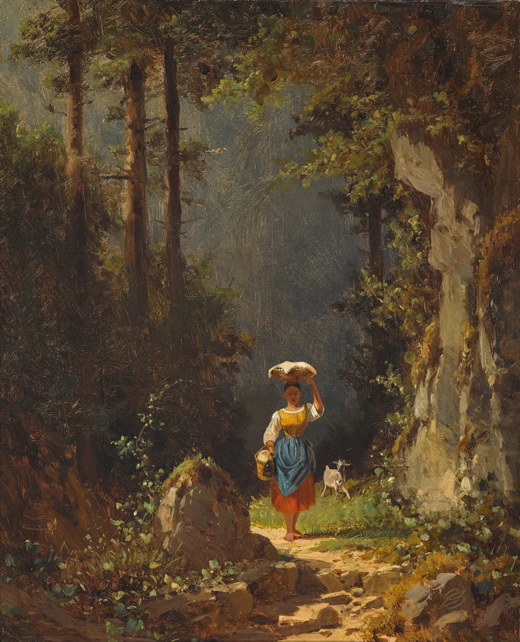 Fille avec une chèvre - Carl Spitzweg image 1 tableau peint à l’huile sur toile