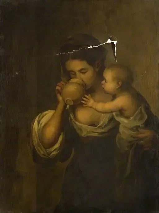 Fille buvant avec un enfant à son bras - Bartolomé Esteban Murillo image 1 reproduction artisanale de tableau