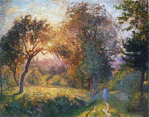 Fille dans la forêt au coucher du soleil - Henri Lebasque image 1 copie de tableau peinte à la main