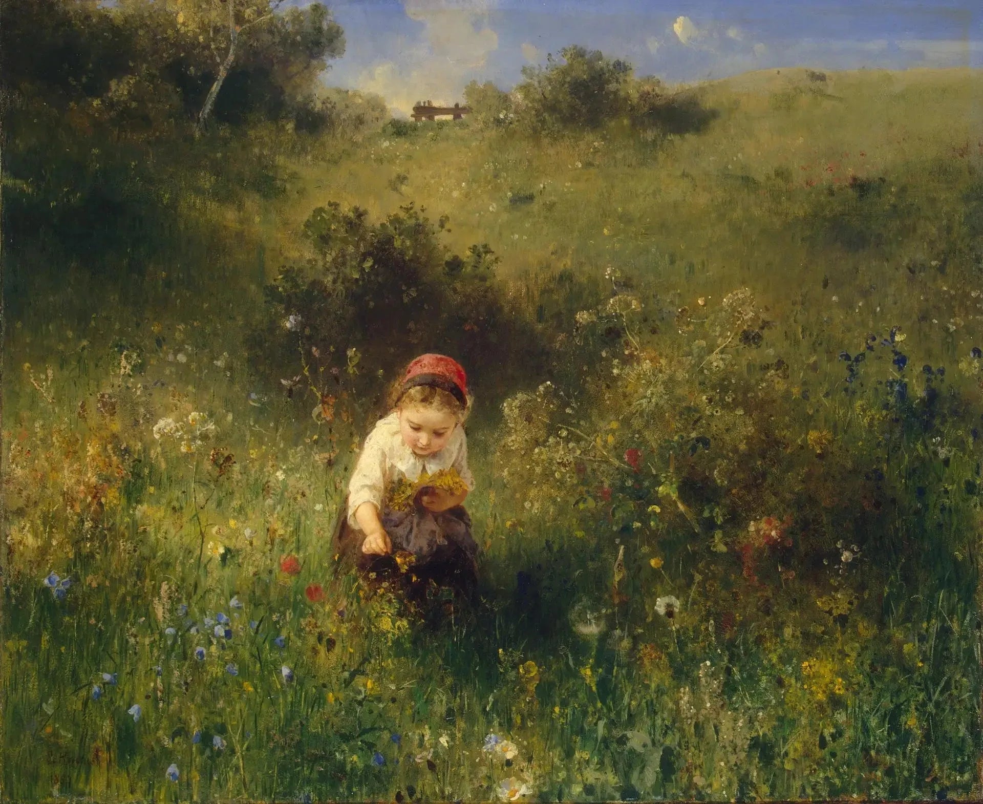 Fille dans un champ - Ludwig Knaus image 1 tableau peint à l’huile sur toile