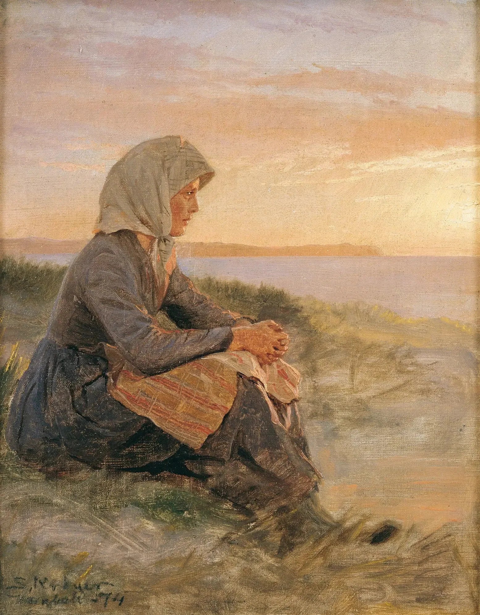 Fille de pêcheur assise, Hornbæk - Peder Severin Krøyer image 1 reproduction de peinture à l’huile