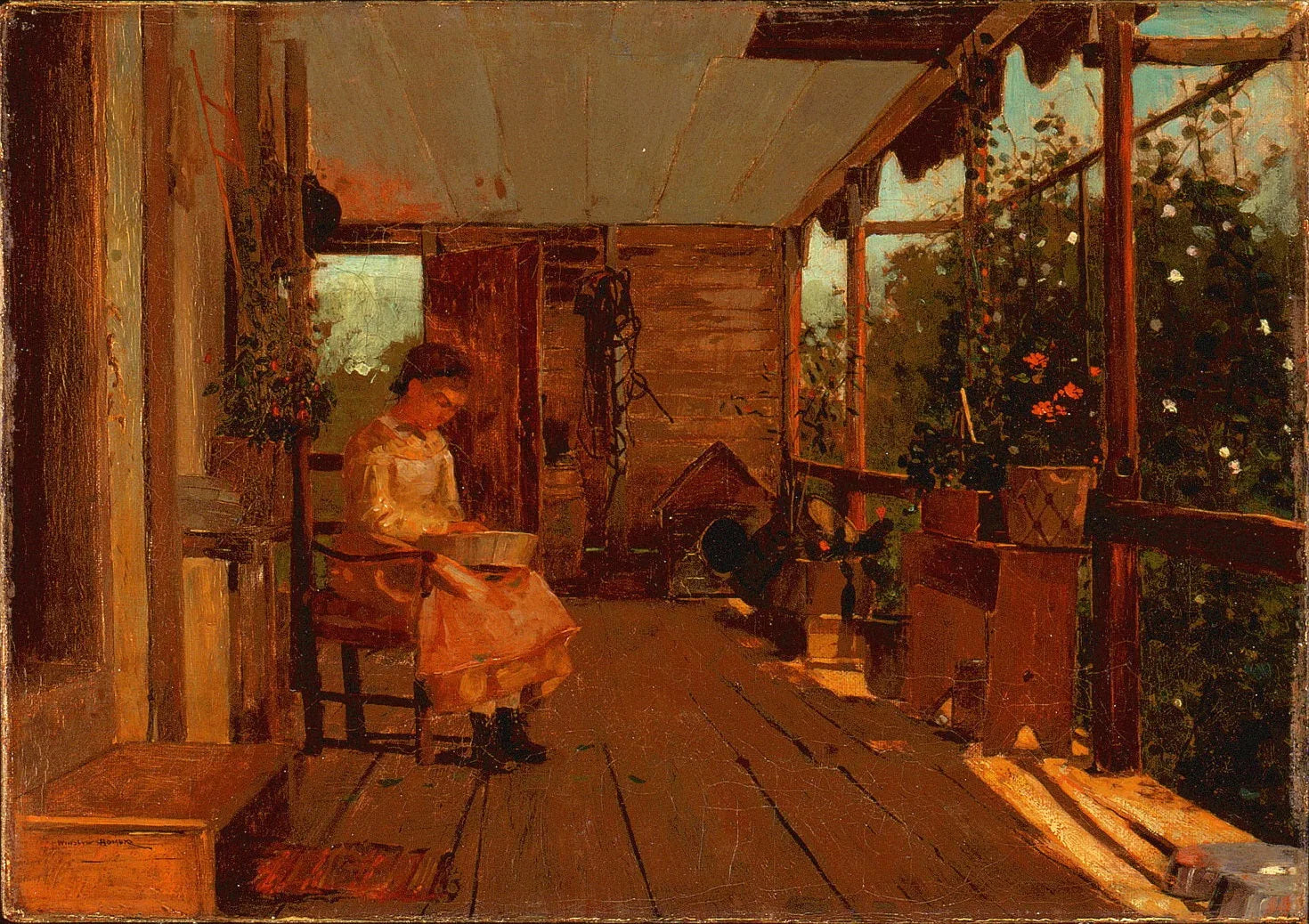 Fille écossant des petits pois - Winslow Homer image 1 copie peinte à la main à l’huile