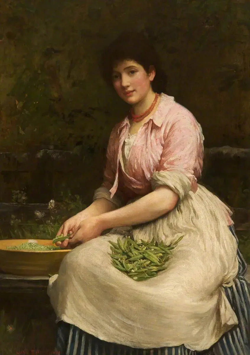 Fille écossant des pois - Luke Fildes image 1 copie peinte à la main à l’huile