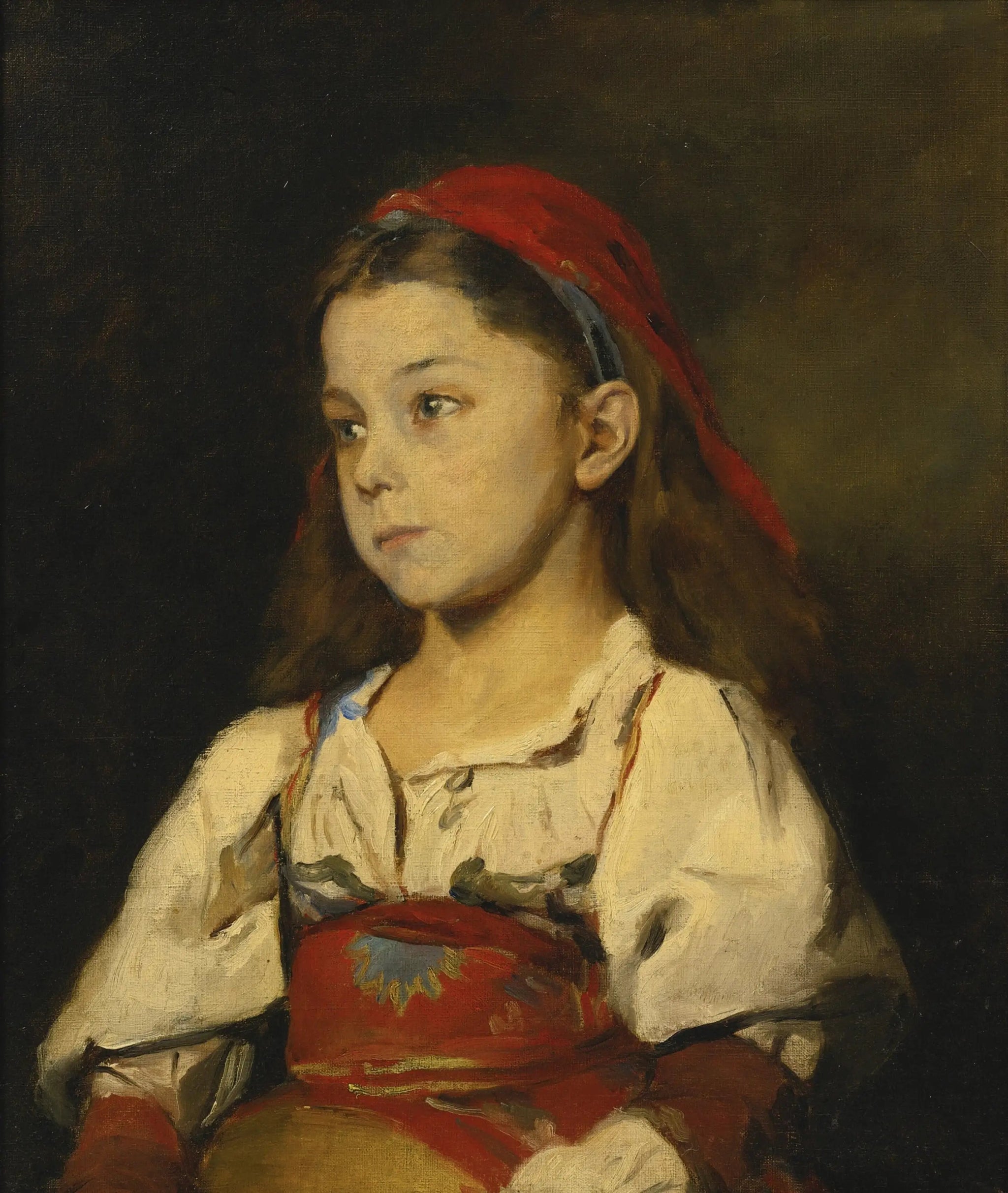 Fille en costume de Ciociaro - William Merritt Chase image 1 copie peinte à la main à l’huile