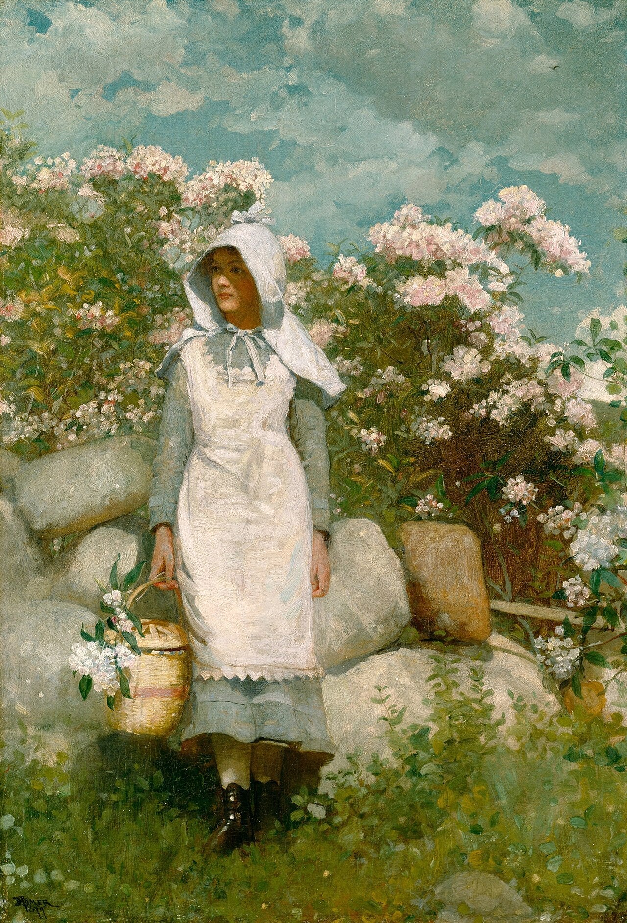 Fille et Laurier - Winslow Homer image 1 copie de tableau peinte à la main
